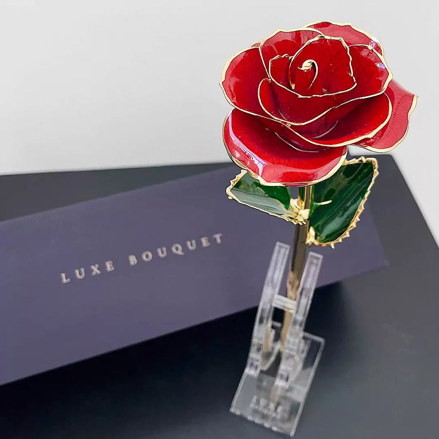 24K Gold Dipped Rose - Red - Luxe Bouquet roses that last a year