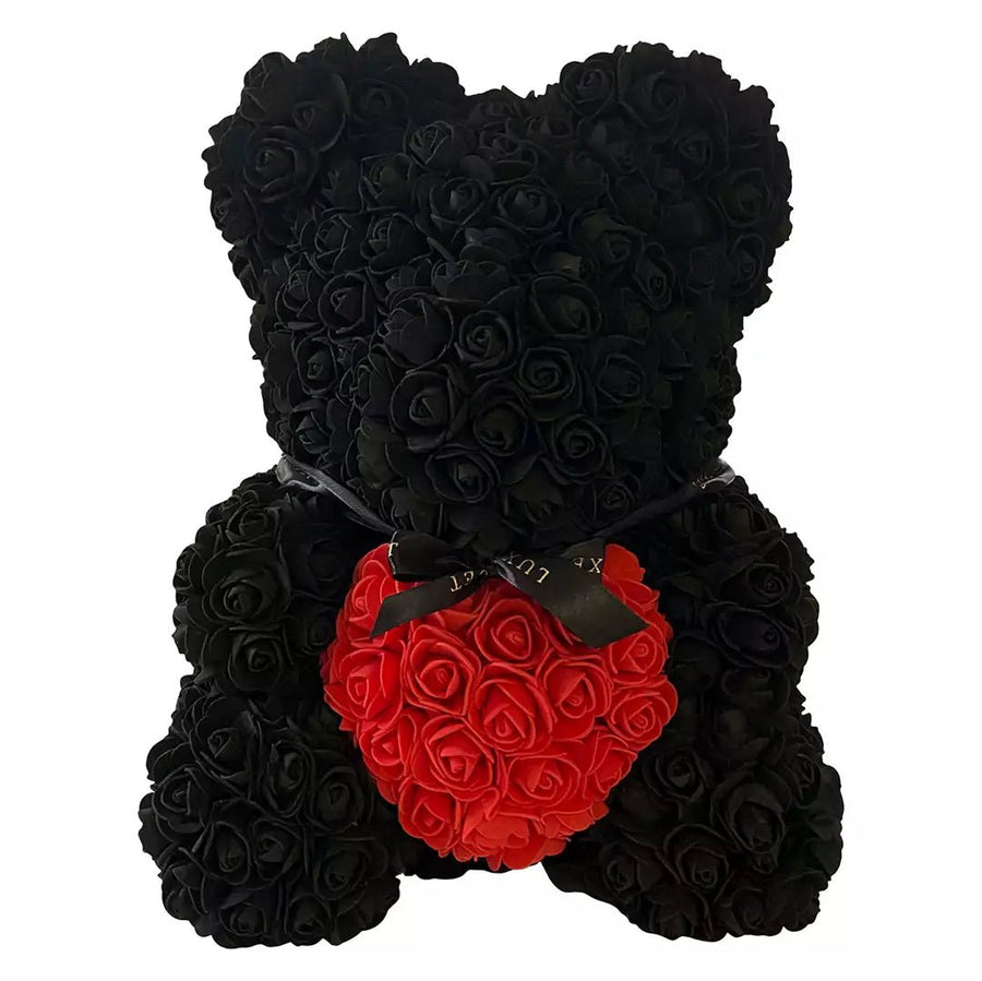 Black Heart Rose Bear - 40cm - Luxe Bouquet roses that last a year