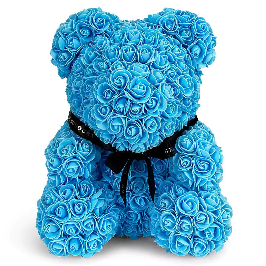 Blue Luxe Rose Bear - 40cm - Luxe Bouquet roses that last a year