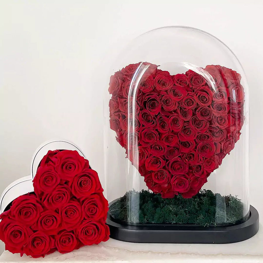 Grand Everlasting Heart Rose Dome - Red - Luxe Bouquet roses that last a year