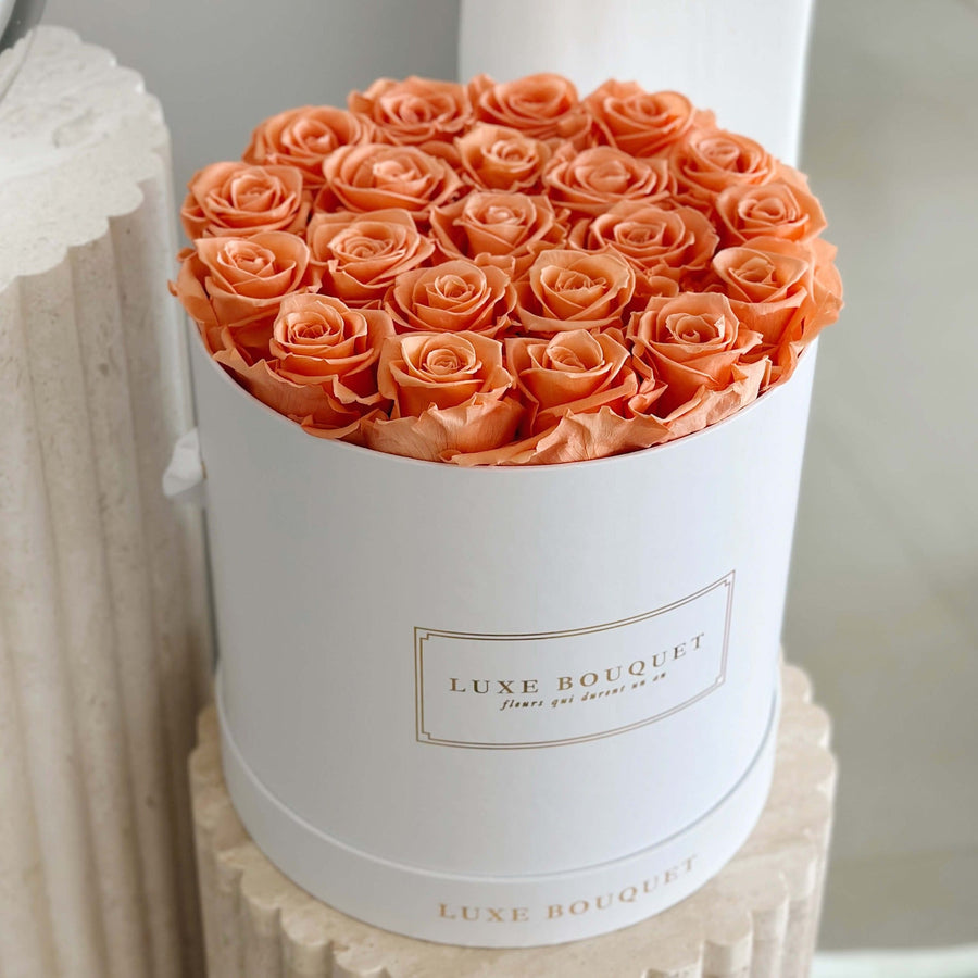 Grand Luxe Bouquet Box - Apricot Orange Everlasting Roses - Luxe Bouquet roses that last a year