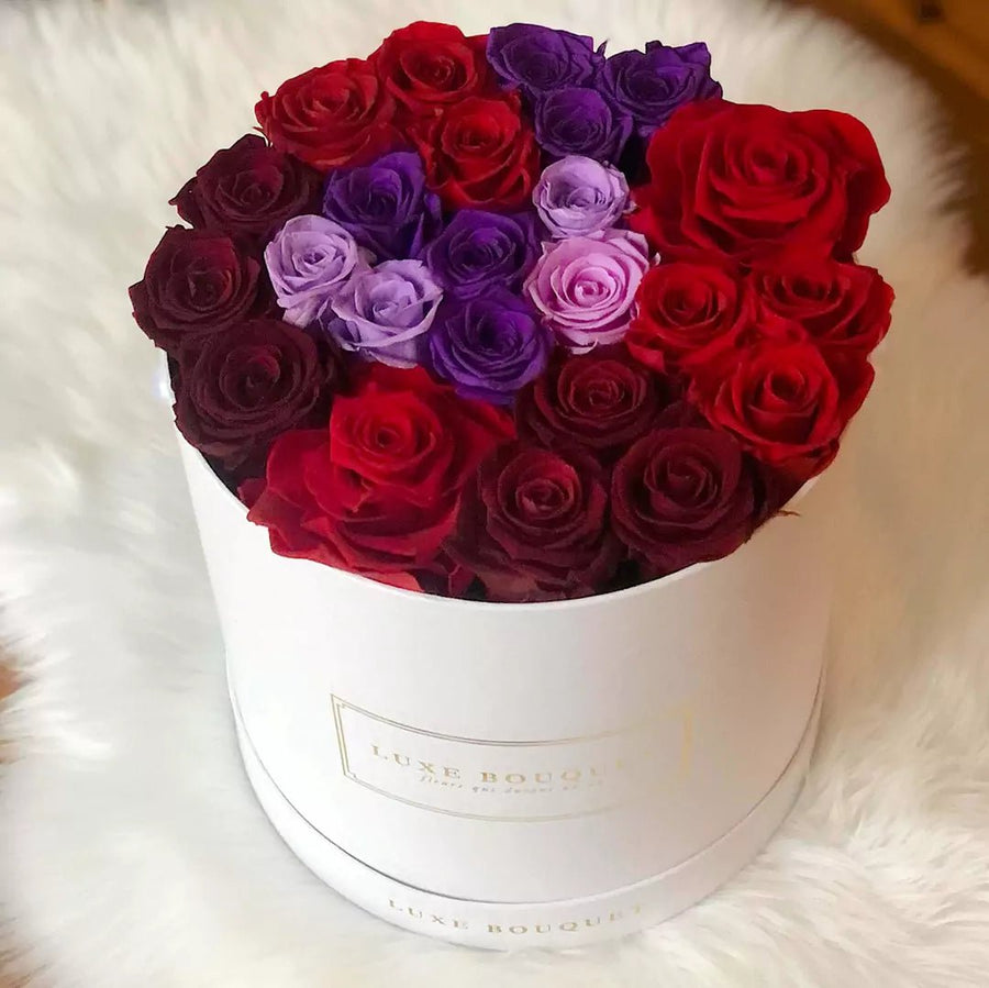Grand Luxe Bouquet Box - Red & Purple Roses - Luxe Bouquet roses that last a year