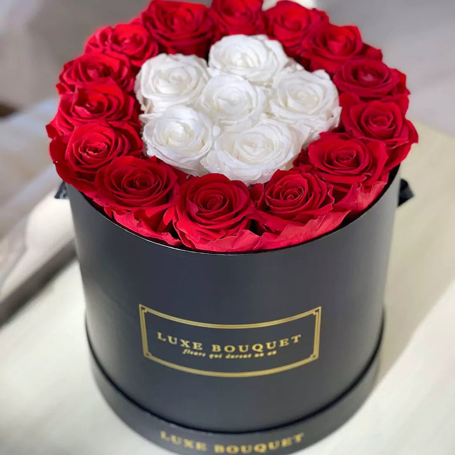 Grand Luxe Bouquet Box - White and Red Roses - Luxe Bouquet roses that last a year