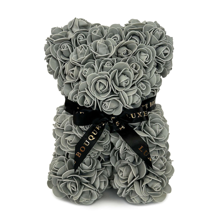 Mini Grey Rose Bear - 25cm (Free Gift Box) - Luxe Bouquet roses that last a year