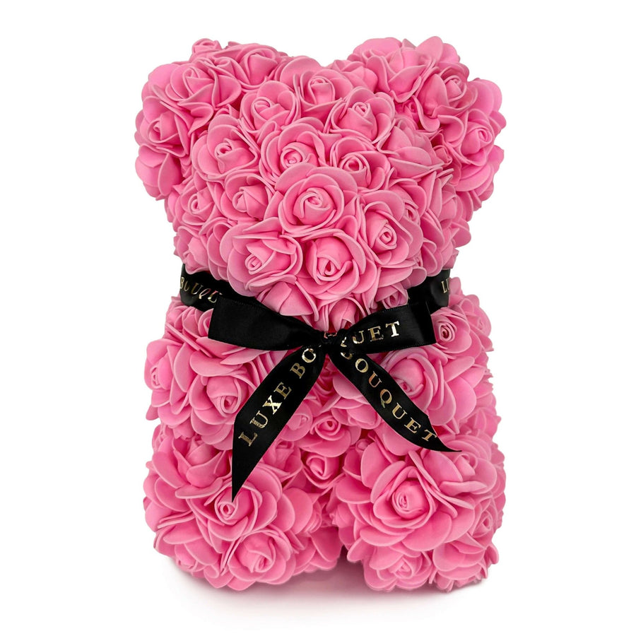 Mini Pink Rose Bear - 25cm (Free Gift Box) - Luxe Bouquet roses that last a year