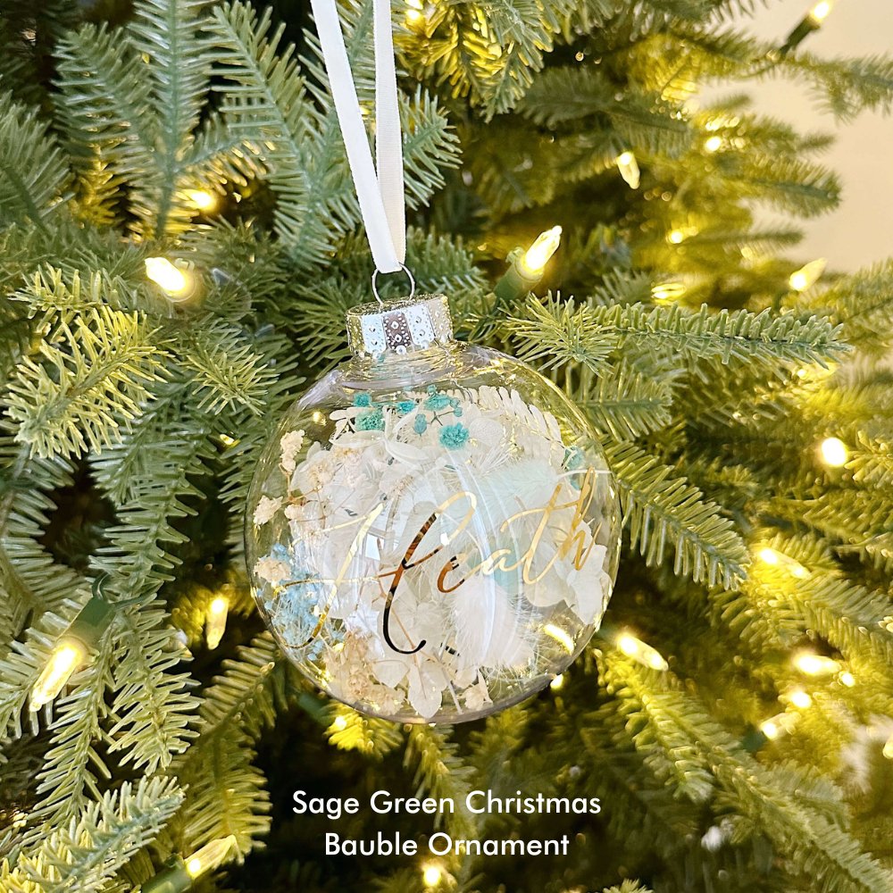 Personalised Dried Flower Christmas Bauble Ornament 10 cm