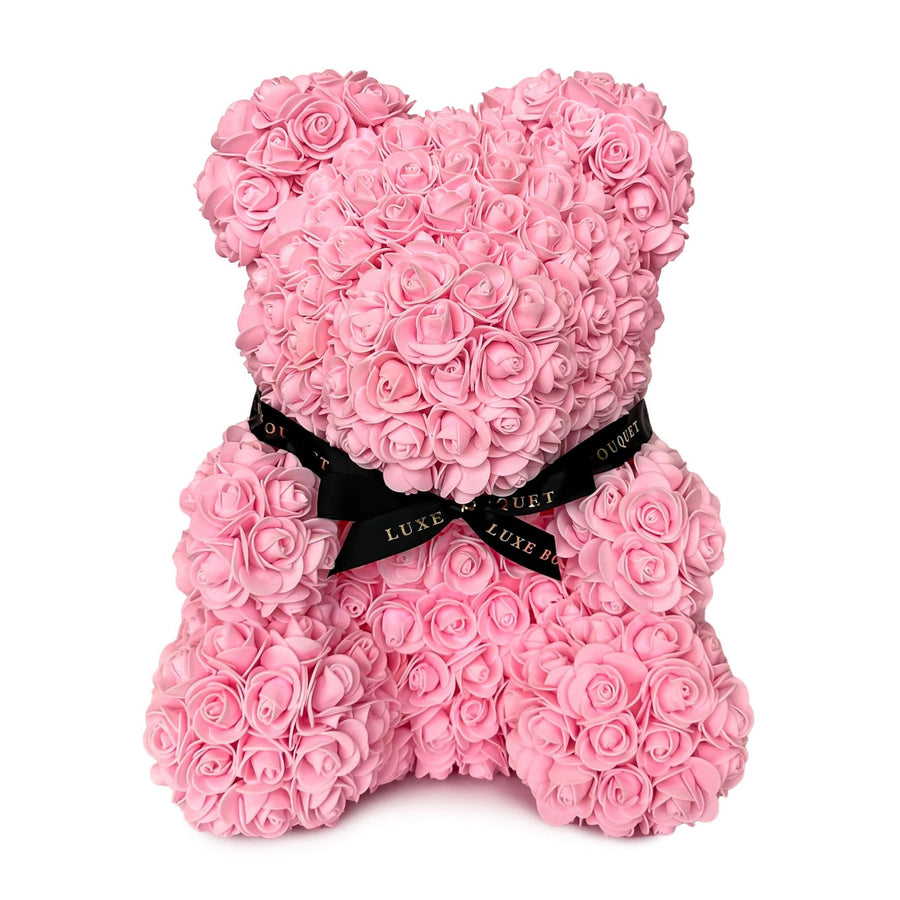 Pink Rose Bear - 40cm - Luxe Bouquet roses that last a year