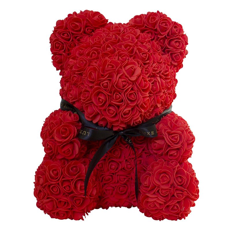 Red Luxe Rose Bear - 40cm - Luxe Bouquet roses that last a year
