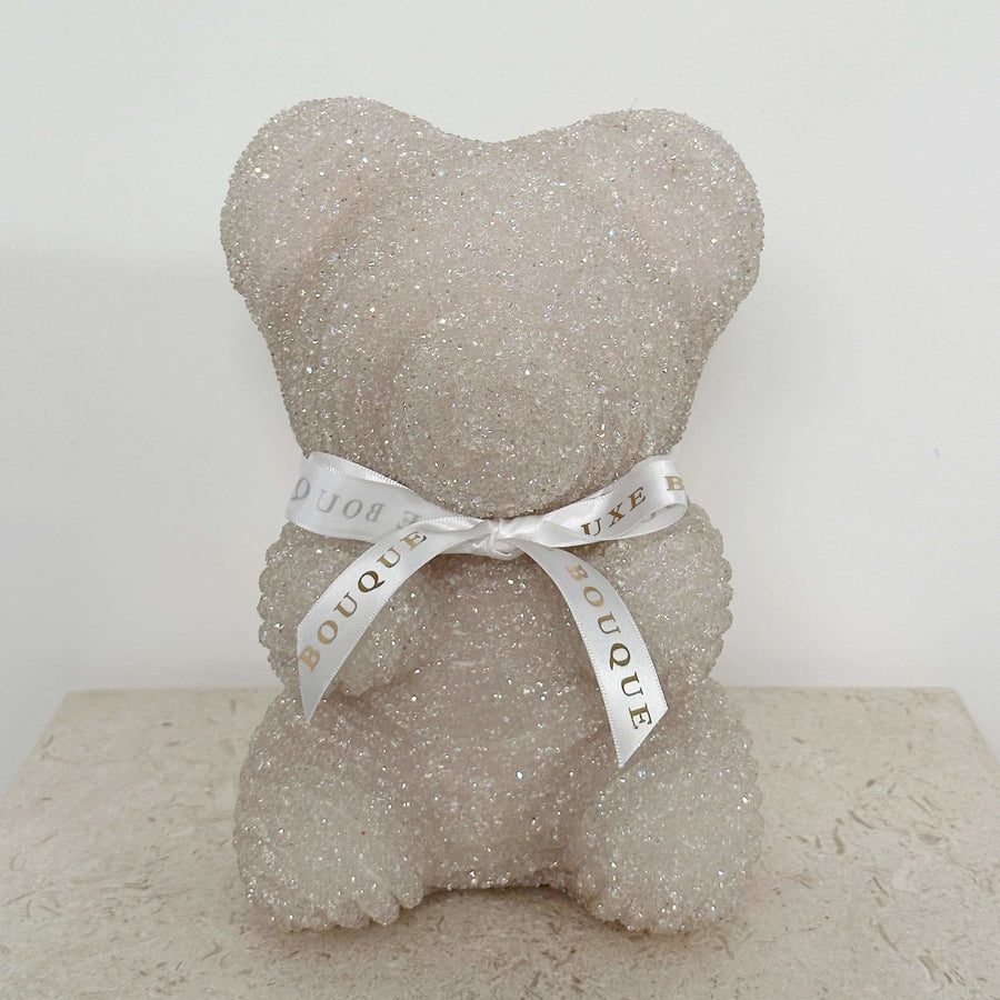 Shimmer Teddy Bear - White (Free Gift Box) - Luxe Bouquet roses that last a year