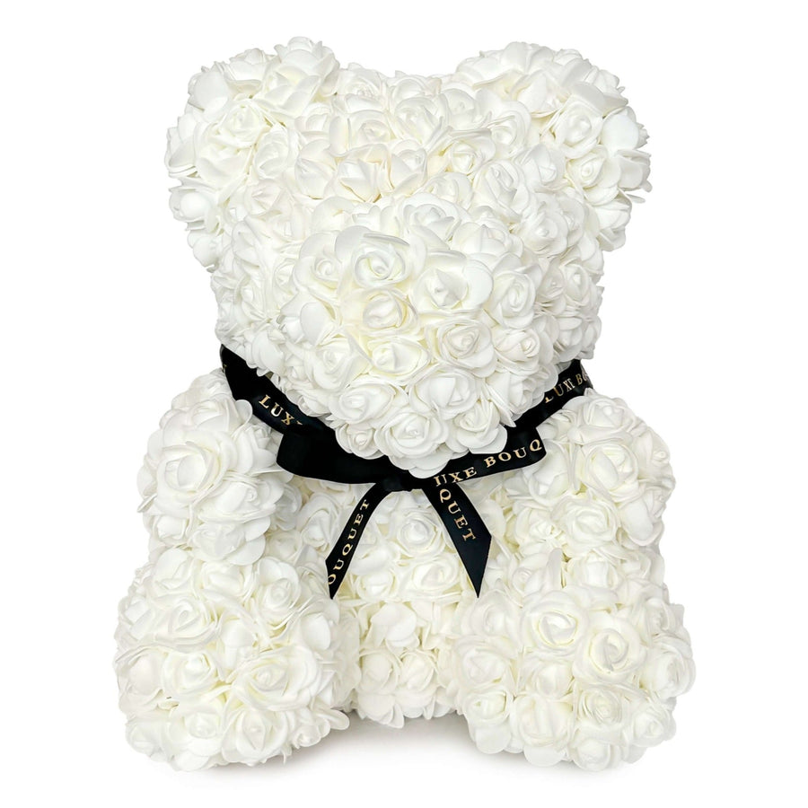 White Rose Bear - 40cm - Luxe Bouquet roses that last a year