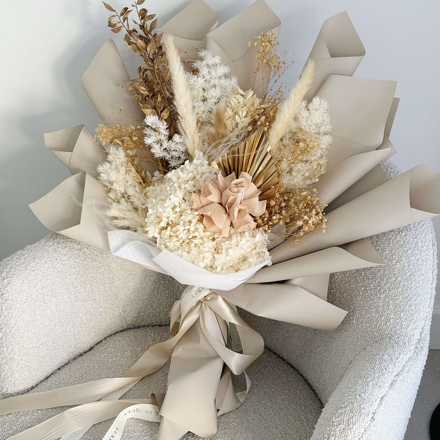 Dried Flowers Bouquet - Beige and Gold - Sydney Delivery Only - Luxe Bouquet roses that last a year