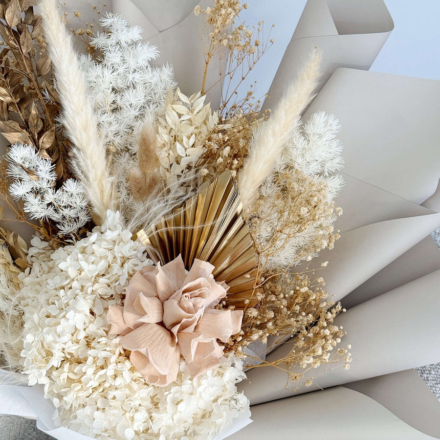 Dried Flowers Bouquet - Beige and Gold - Sydney Delivery Only - Luxe Bouquet roses that last a year