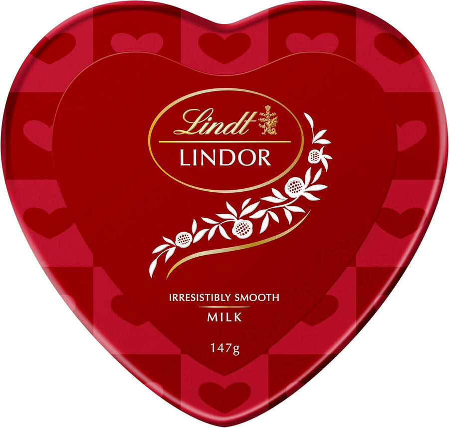 Lindt LINDOR Heart Tin Milk Chocolate 147g - Luxe Bouquet roses that last a year