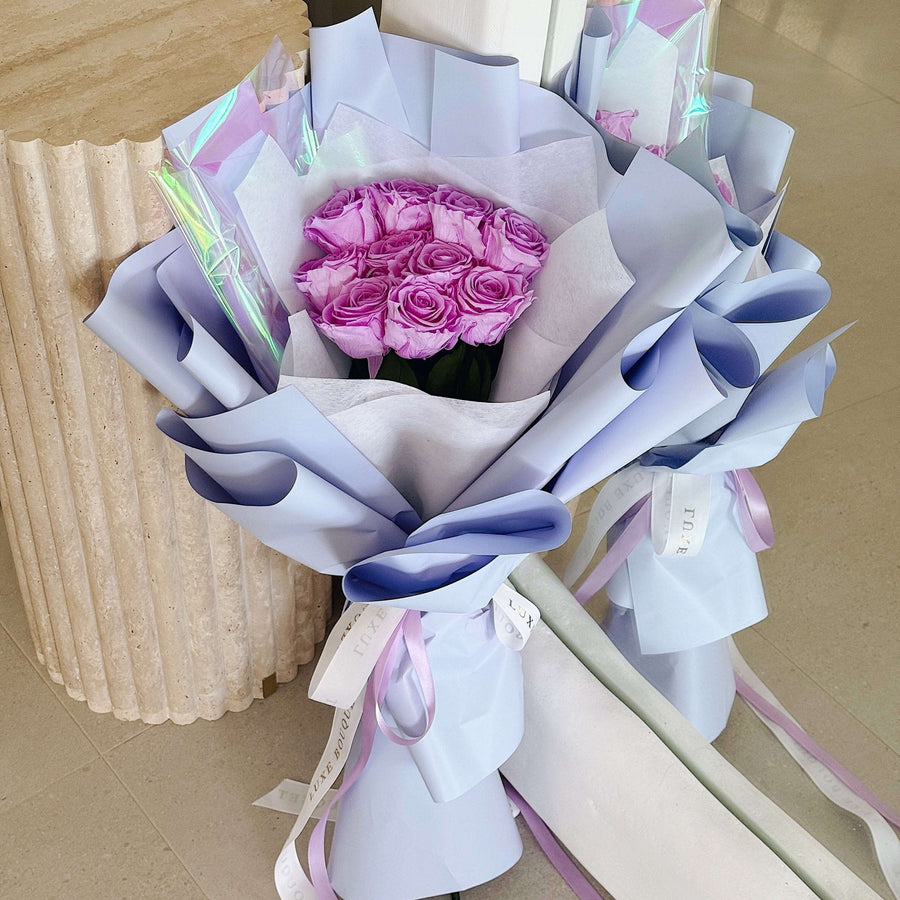 Long Stemmed Everlasting Rose Bouquet - Purple - Luxe Bouquet roses that last a year