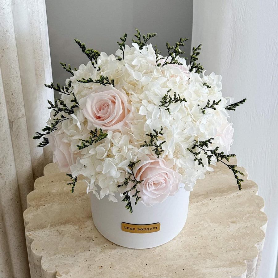 Mixed Roses and Hydrangeas - White - Luxe Bouquet roses that last a year