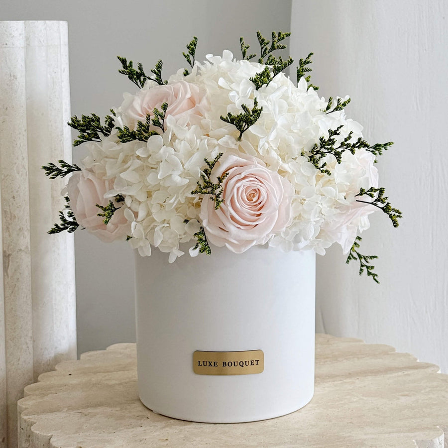 Mixed Roses and Hydrangeas - White - Luxe Bouquet roses that last a year