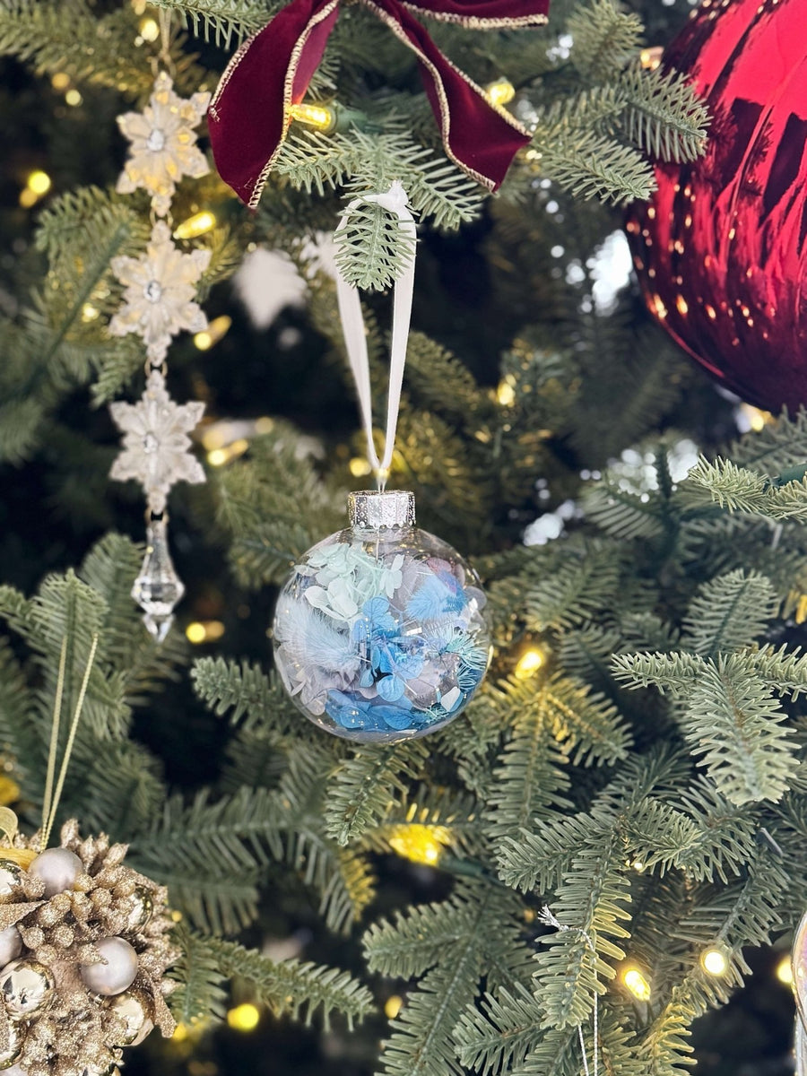 Personalised Dried Flower Christmas Bauble Ornament - 8 cm - Luxe Bouquet roses that last a year