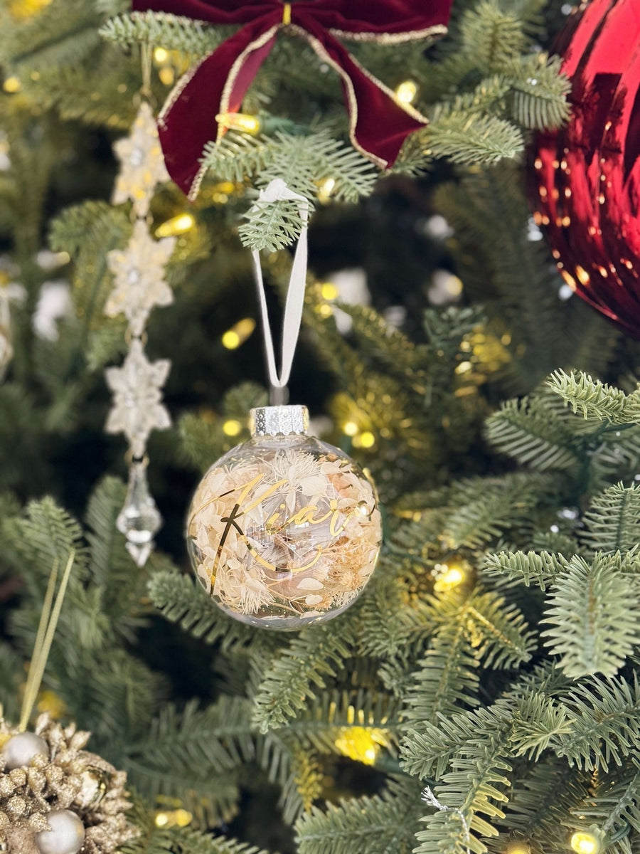 Personalised Dried Flower Christmas Bauble Ornament - 8 cm - Luxe Bouquet roses that last a year