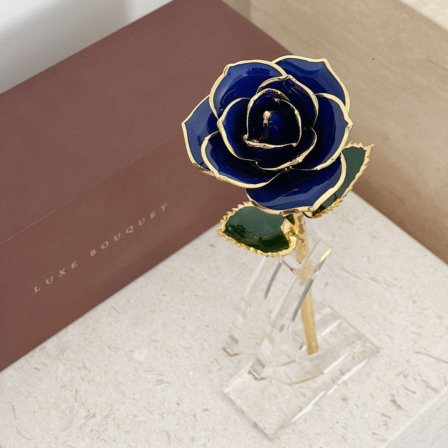 24K Gold Dipped Rose - Blue - Luxe Bouquet roses that last a year