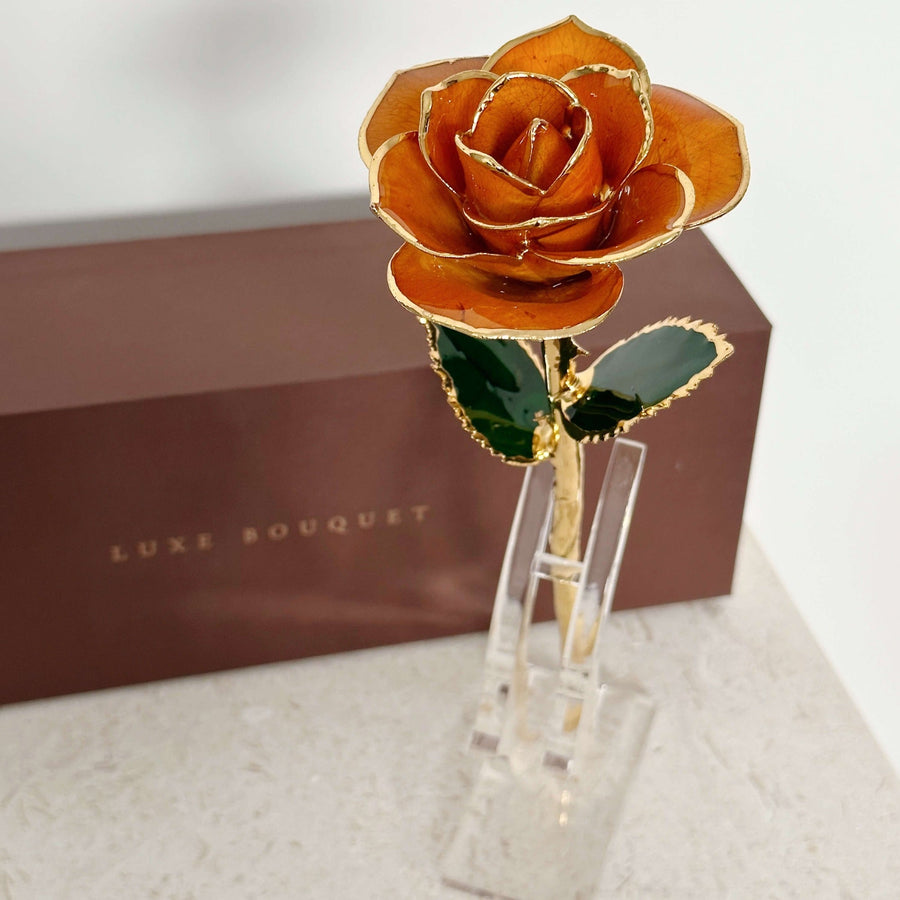 24K Gold Dipped Rose - Orange - Luxe Bouquet roses that last a year