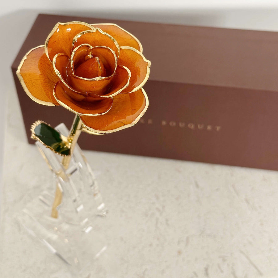 24K Gold Dipped Rose - Orange - Luxe Bouquet roses that last a year