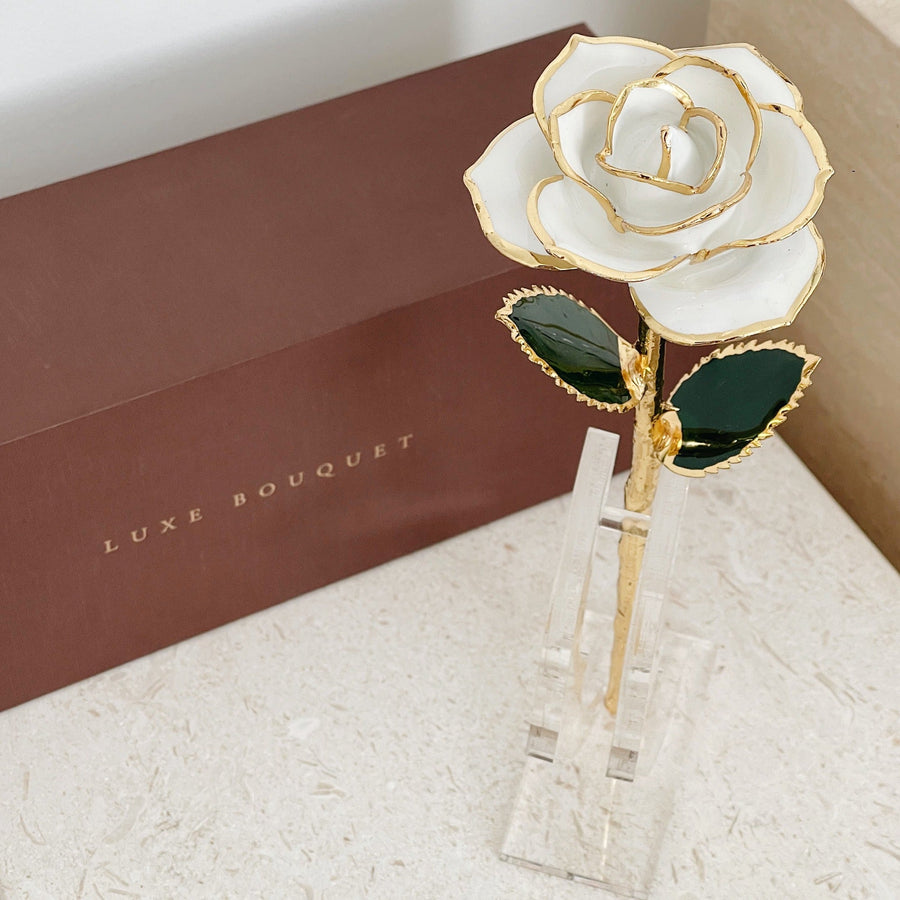 24K Gold Dipped Rose - White - Luxe Bouquet roses that last a year