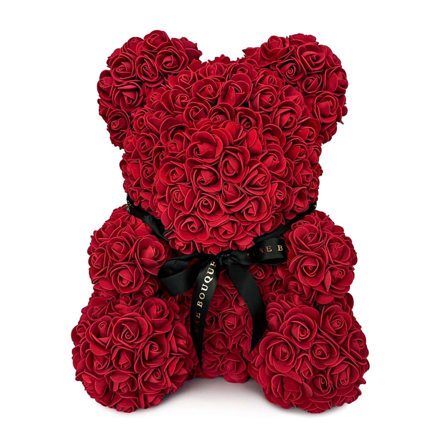 Burgundy Red Rose Bear - 40cm - Luxe Bouquet roses that last a year