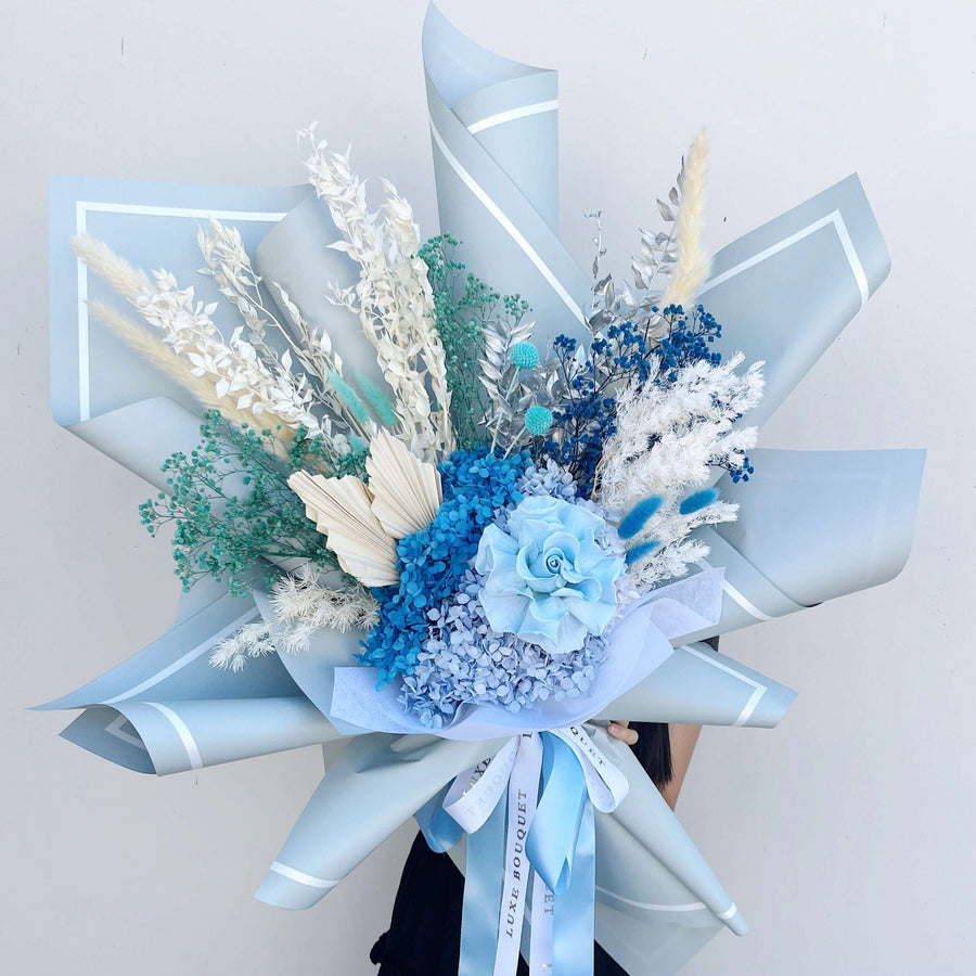 Dried Flower Bouquet - Misty Blue - Sydney Delivery Only - Luxe Bouquet roses that last a year
