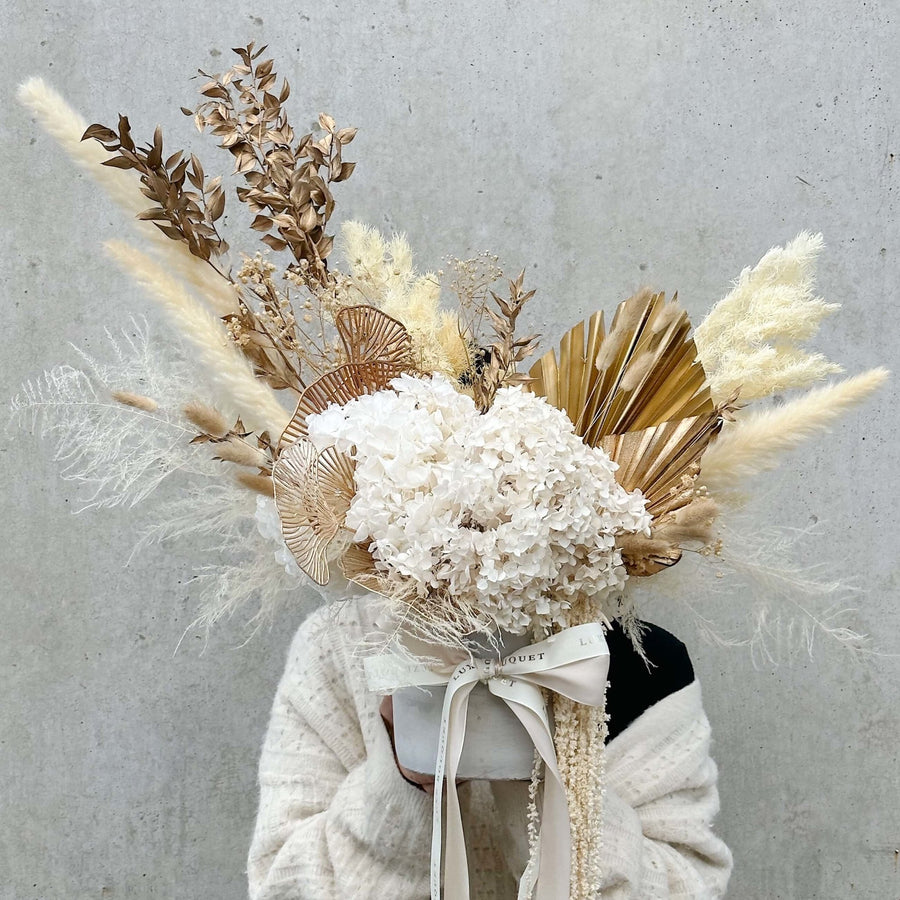 Dried Flowers Bouquet - Beige and Gold - Sydney Delivery Only - Luxe Bouquet roses that last a year