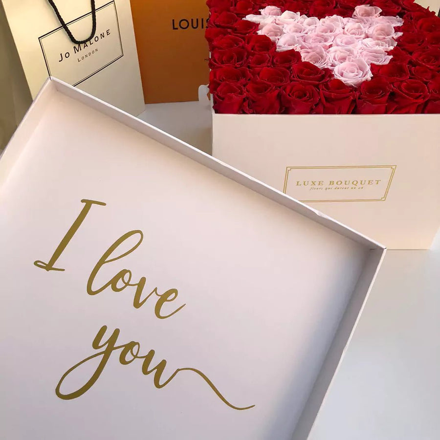 Everlasting Heart Box - Red and Gold Everlasting Roses - Luxe Bouquet roses that last a year