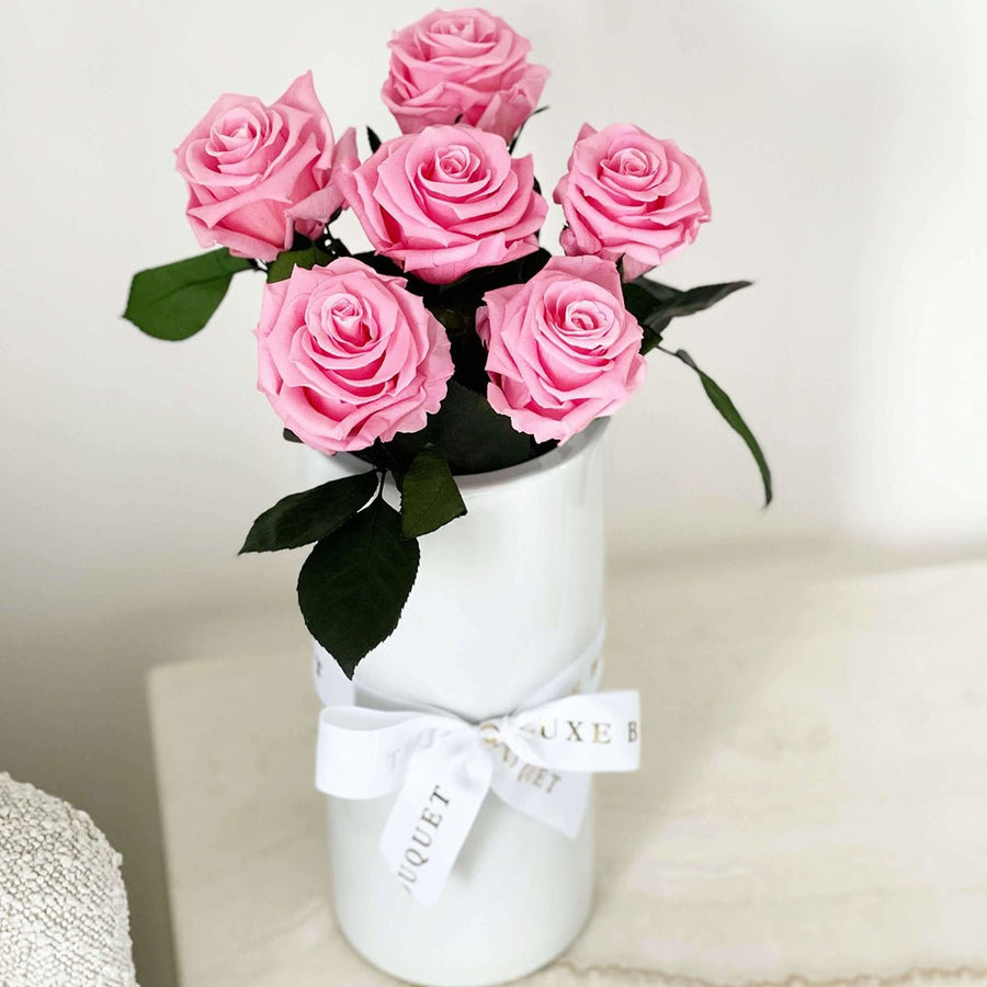 Forever Long Stemmed Roses in Vase - Hot Pink (METRO SYDNEY ONLY) - Luxe Bouquet roses that last a year