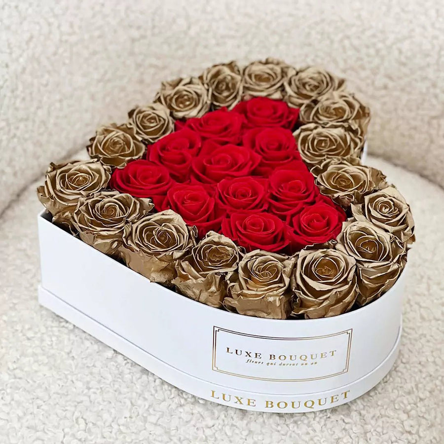Forever Love Heart Box - Two Tone - Luxe Bouquet roses that last a year