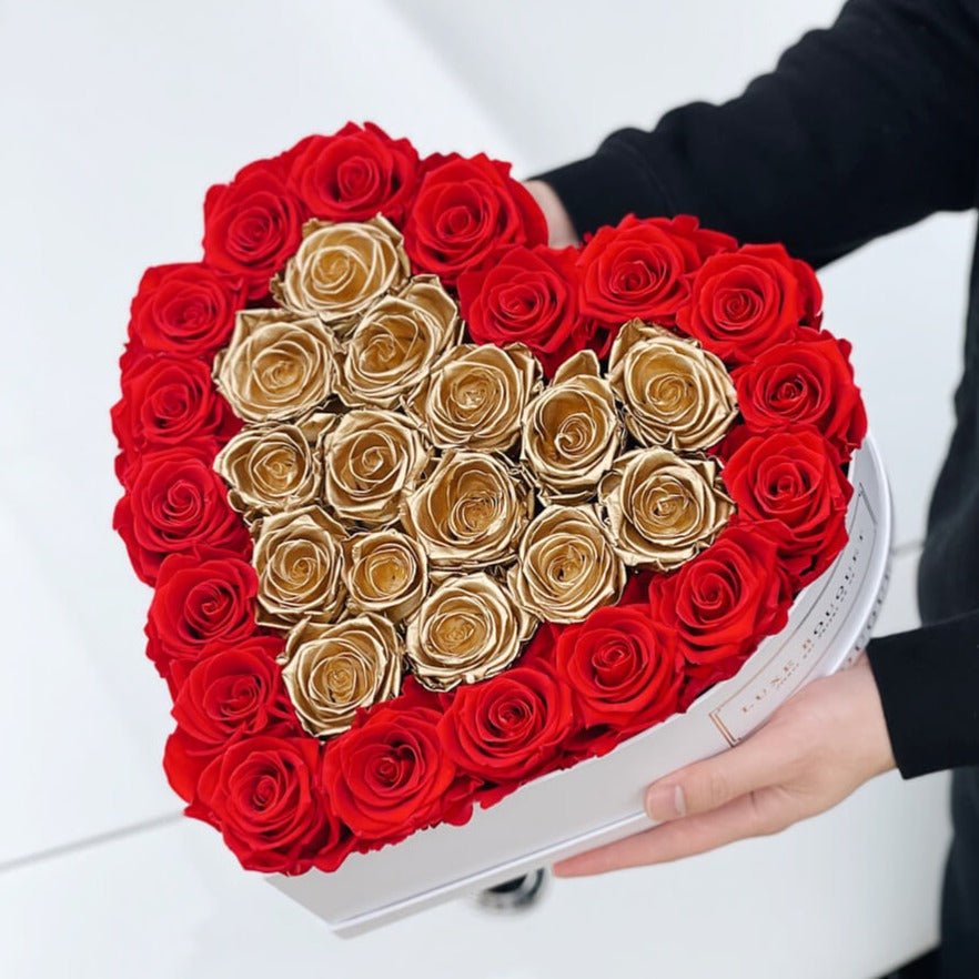 Forever Love Heart Box - Two Tone - Luxe Bouquet roses that last a year