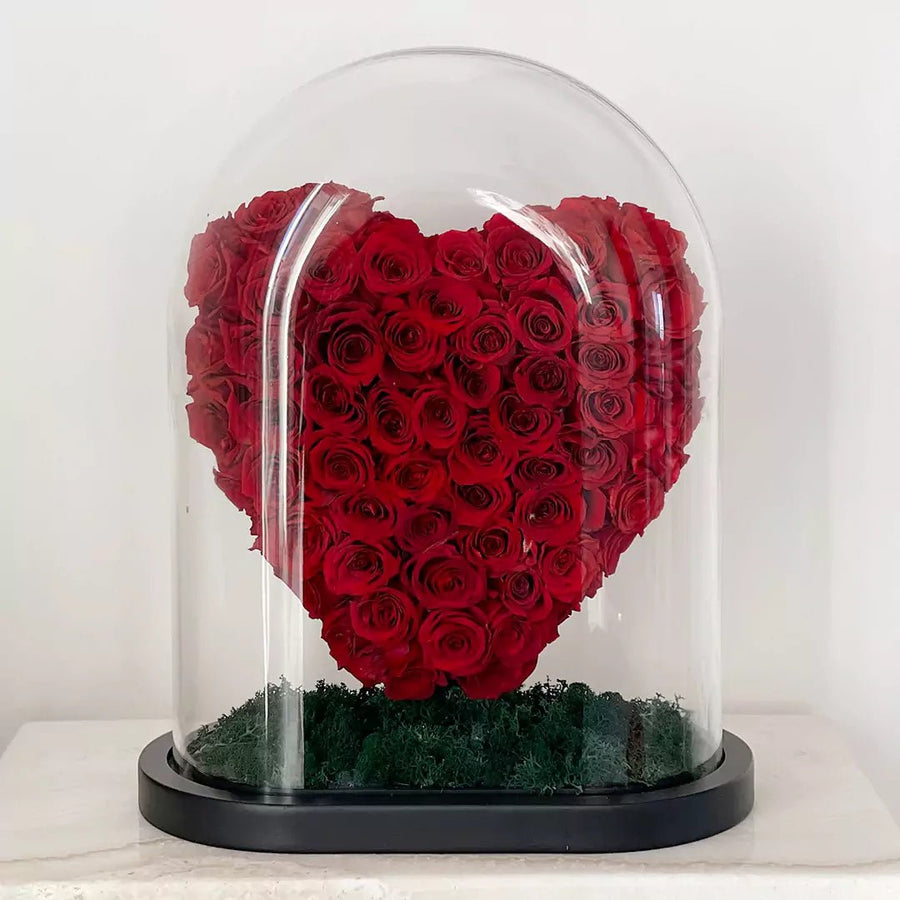 Grand Everlasting Heart Rose Dome - Red - Luxe Bouquet roses that last a year