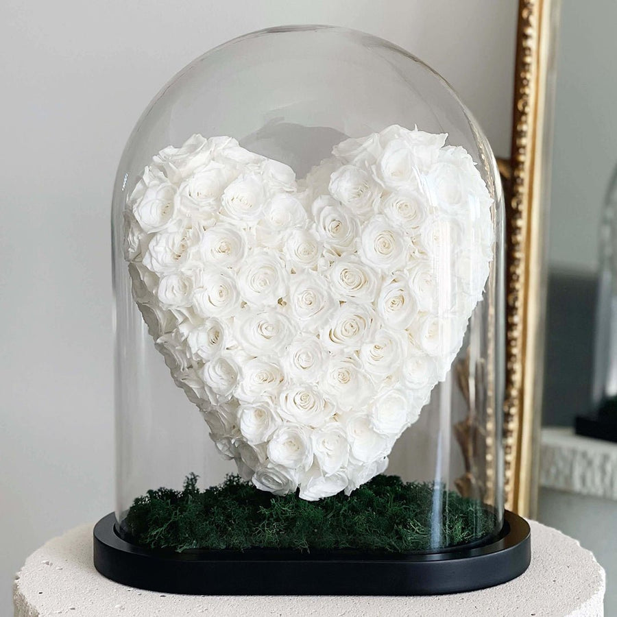 Grand Everlasting Heart Rose Dome - White (SYDNEY ONLY) - Luxe Bouquet roses that last a year