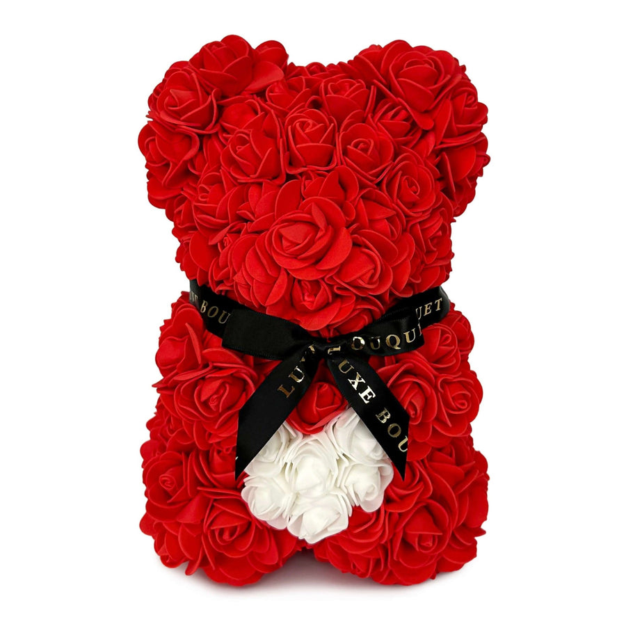 Mini Red Heart Rose Bear - 25cm (Free Gift Box) - Luxe Bouquet roses that last a year