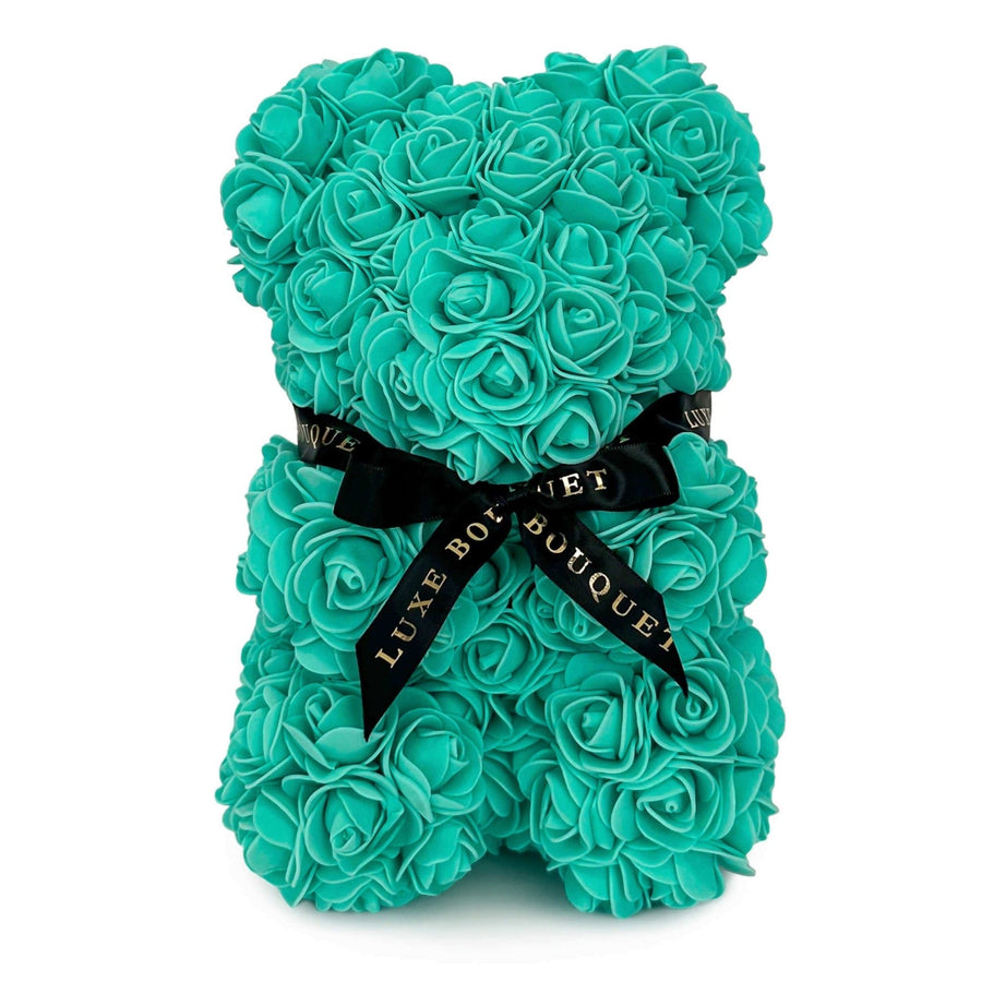 Mini Turquoise Rose Bear - 25cm (Free Gift Box) - Luxe Bouquet roses that last a year