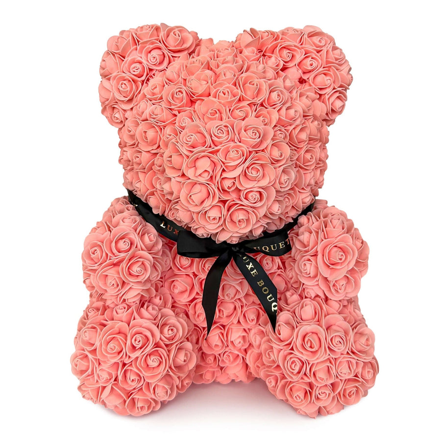 Peach Rose Bear - 40cm - Luxe Bouquet roses that last a year