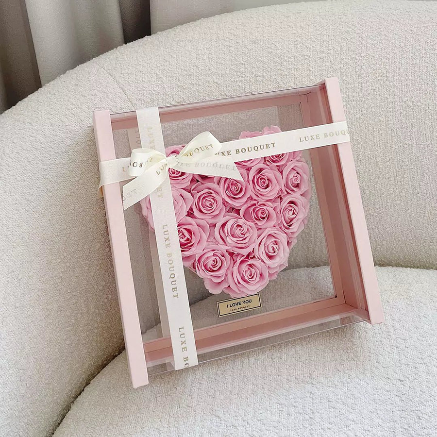 Pink Floating Heart Box | Everlasting Roses - Luxe Bouquet roses that last a year