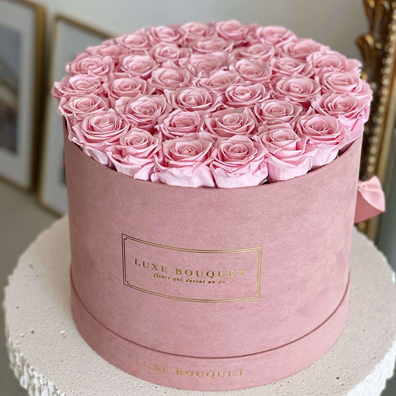 Pink Suede Luxe Bouquet Box - Luxe Bouquet roses that last a year