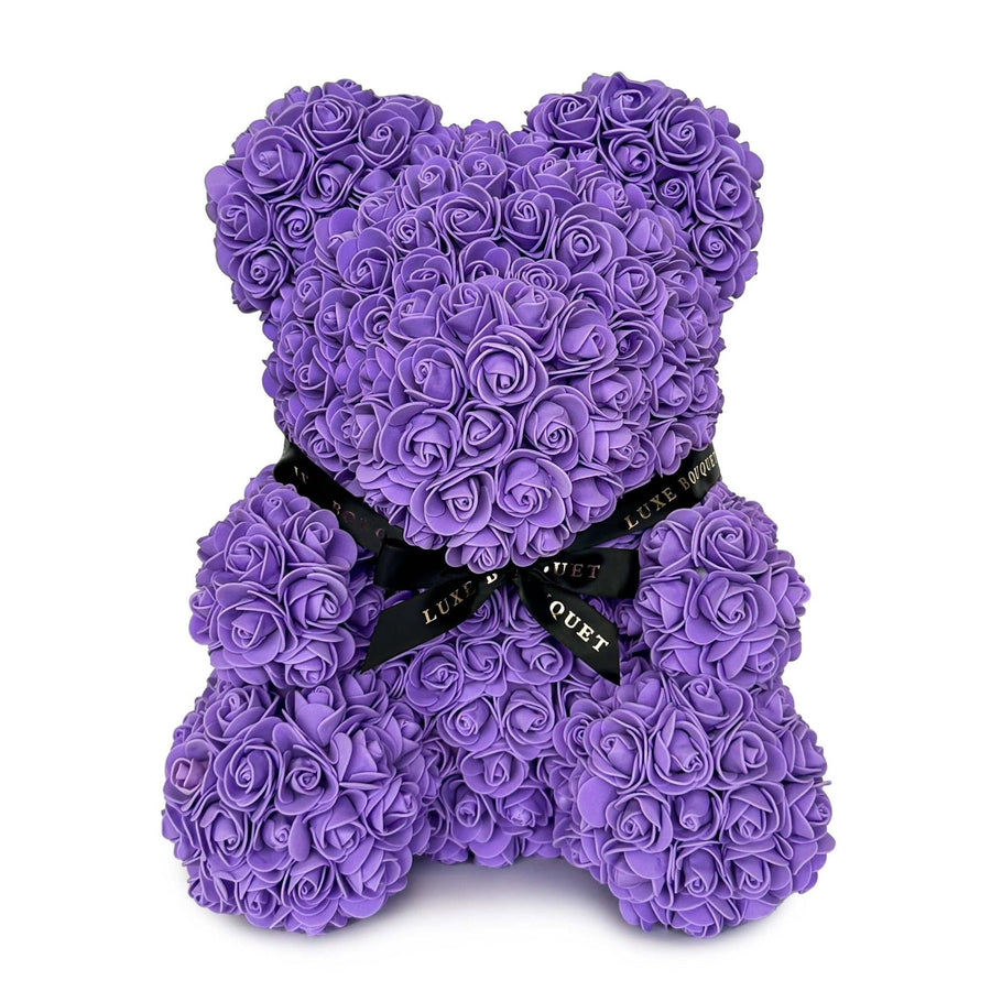Purple Rose Bear - 40cm - Luxe Bouquet roses that last a year