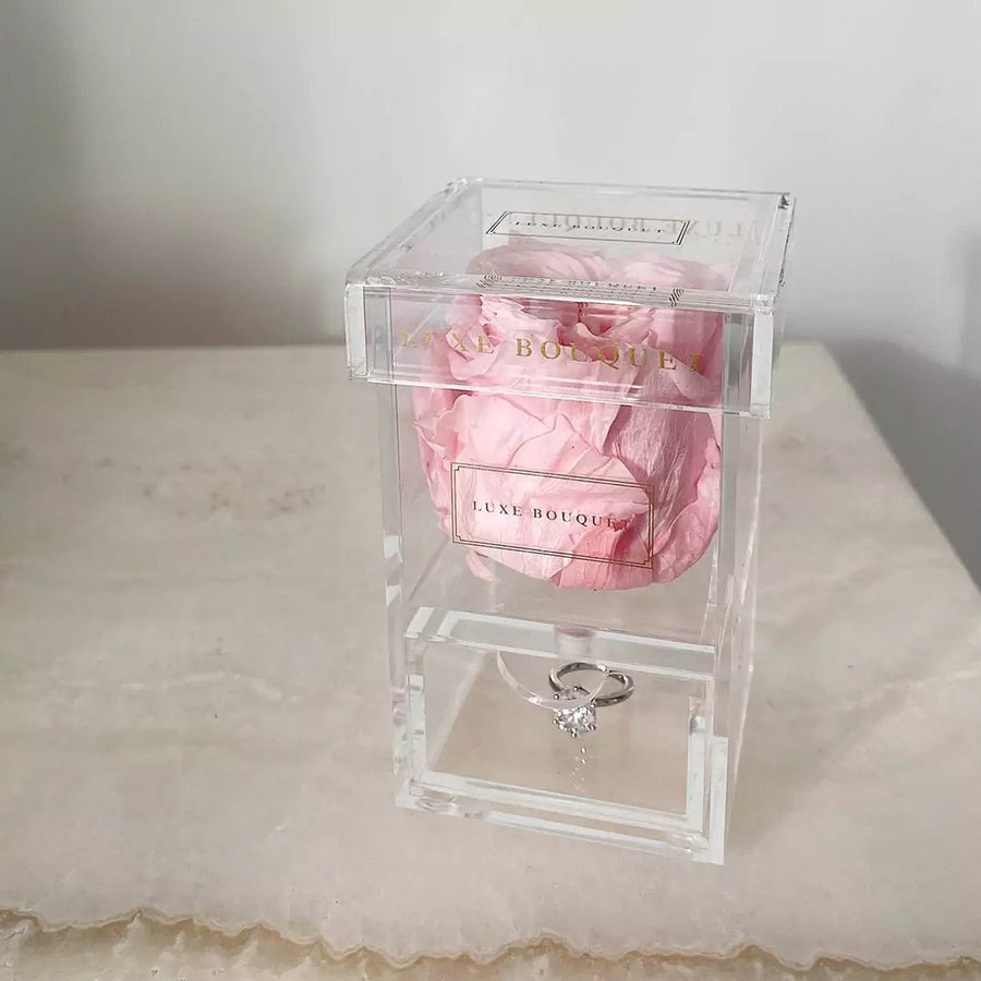 Single Garden Rose Acrylic With Storage Drawer - Luxe Bouquet roses that last a year