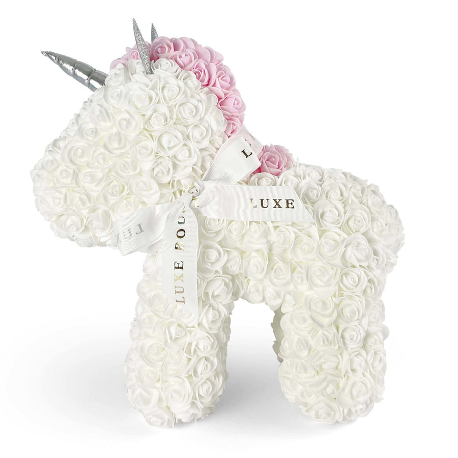 Unicorn Rose Bear - White - Luxe Bouquet roses that last a year